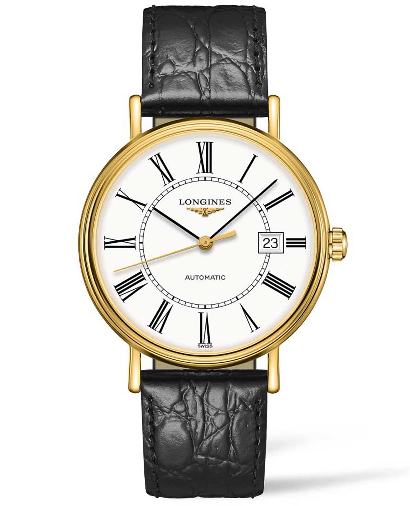 Longines Longines Presence L4.922.2.11.2  L49222112 механические мужские часы белый циферблат, браслет кожаный — вид спереди